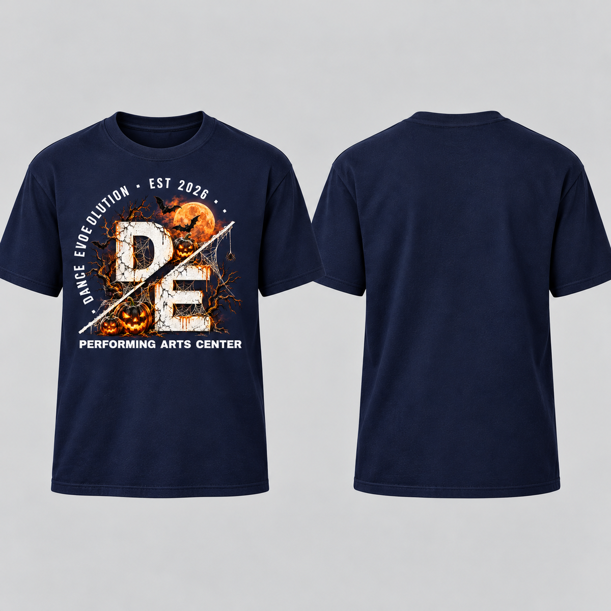 DE Halloween Tee navy front and blank back
