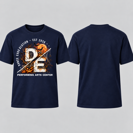 DE Halloween Tee navy front and blank back