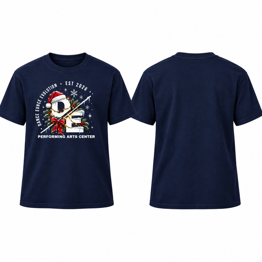 Navy DE Holiday Tee front and blank back