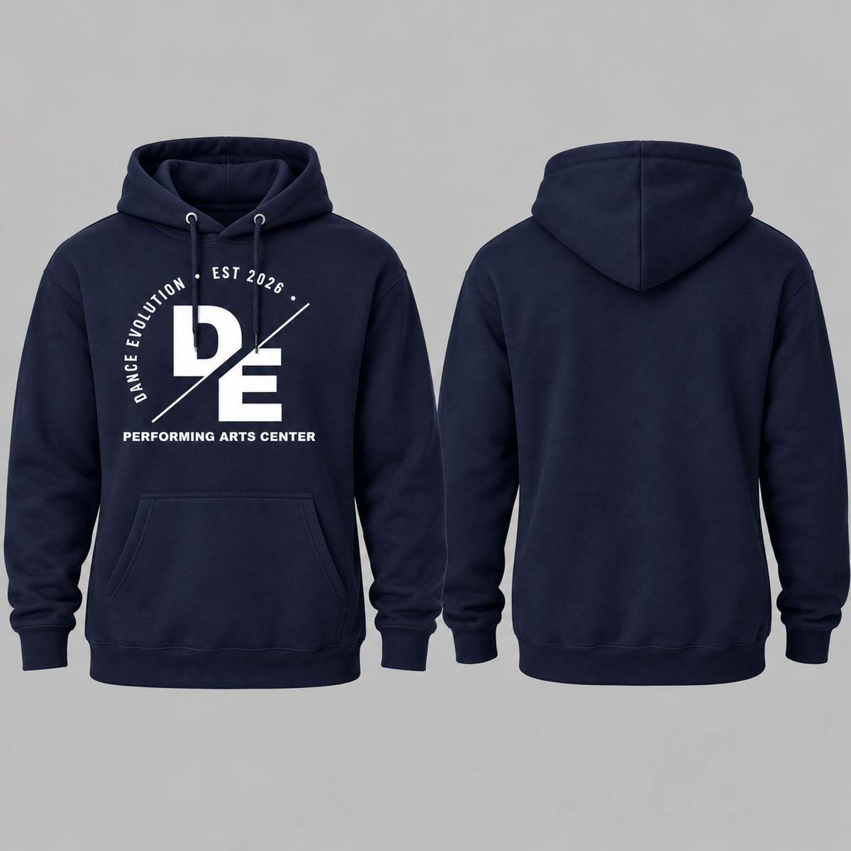 DE The Original Hoodie navy front and back views