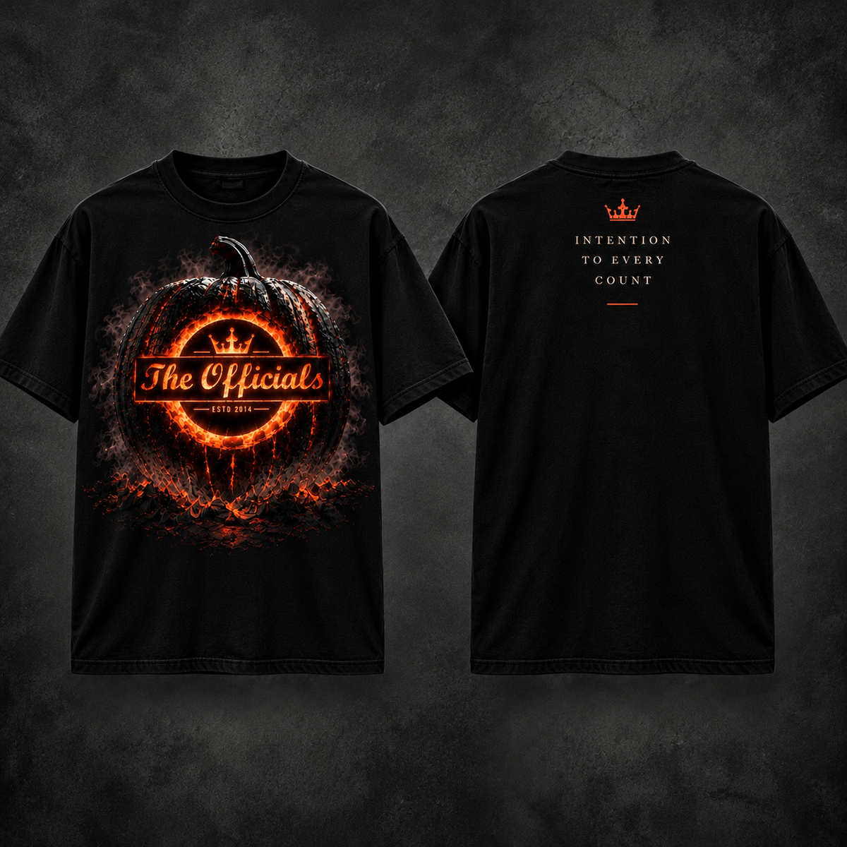 The Officials Pumpkin Tee, black tee front and back