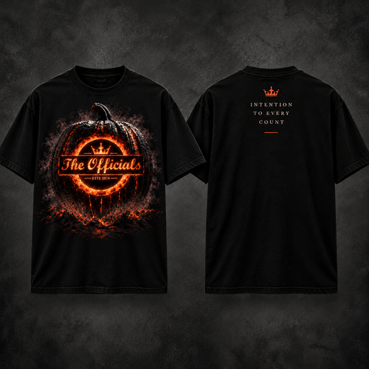 The Officials Pumpkin Tee, black tee front and back
